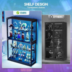 AMERLIFE RGB Display Cabinet with Adjustable Glass Shelves, 4-Tier Storage Case with LED Lights & Press-to-Open Doors, Modern Display Shelf for Collectibles, Black 70" H×45" L×16" D