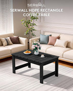 SERWALL Outdoor Coffee Table, HDPE Patio Coffee Table for Outside, Rectangle, Black