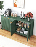 58" Modern Fluted Sideboard Buffet Cabinet with Storage, Modern Credenza with Arched Doors, Coffee Bar Table, Wood Media TV Console Table Credenza for Living Room Hallway Entryway (Green)