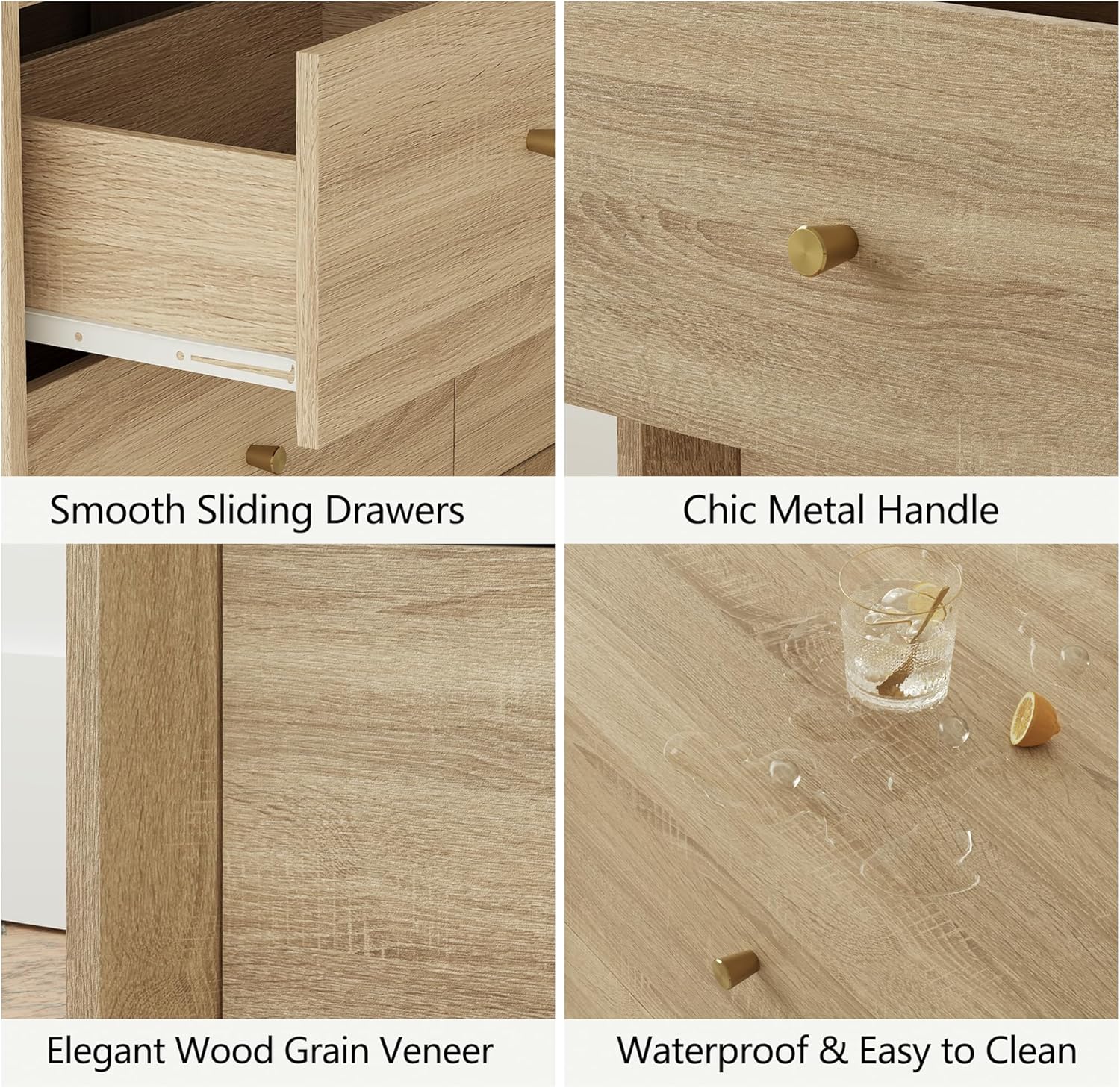 9 Drawer Dresser, Mid Century Modern Dresser with Storage, 55" Wide Chest of Drawers with Wood Grain Texture, Dressers TV Stand for Bedroom, Living Room, Hallway, White Oak