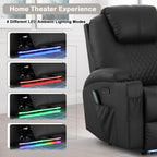 Power Recliner Chair with Heat and Massage for Adults - Home Theater Seating with LED Lights,Cup Holders,Side Pocket,USB Port - Recliner Sofa for Living Room (Black, Single Recliner)