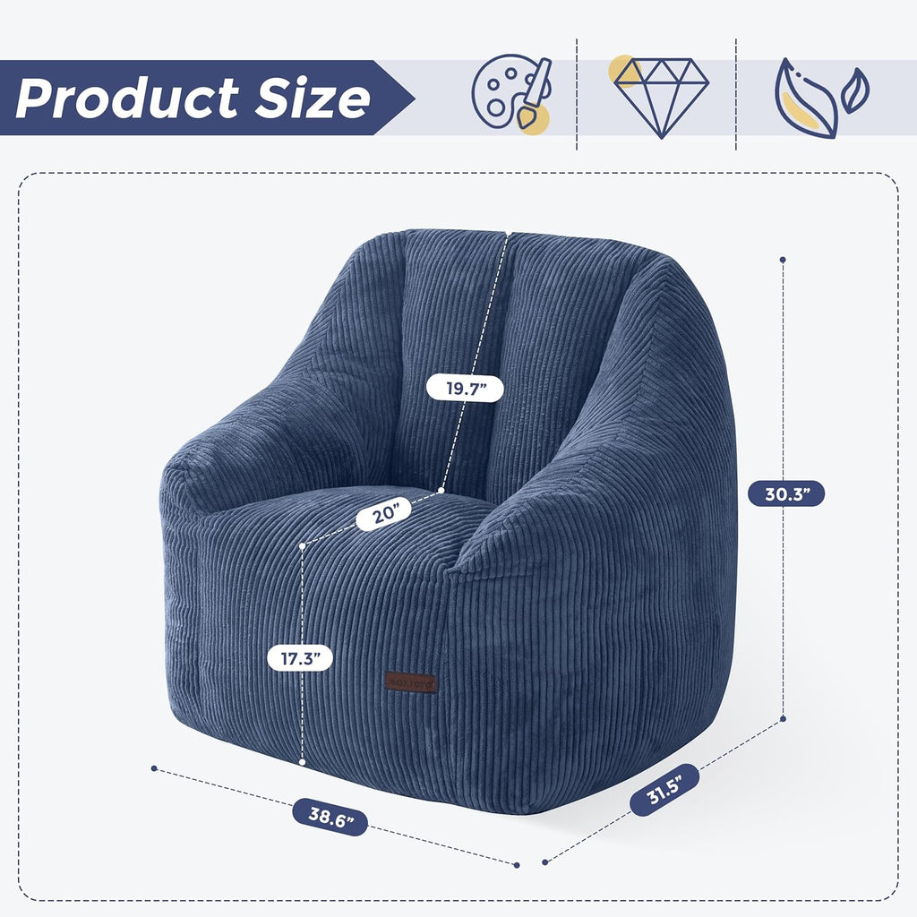 MAXYOYO Bean Bag Chair, Bean Bag Sofa with Filler, Cozy Living Room Chair for Adults and Kids, Stuffed Floor Sofa for Bedroom Dorm Reading, Dusty Blue
