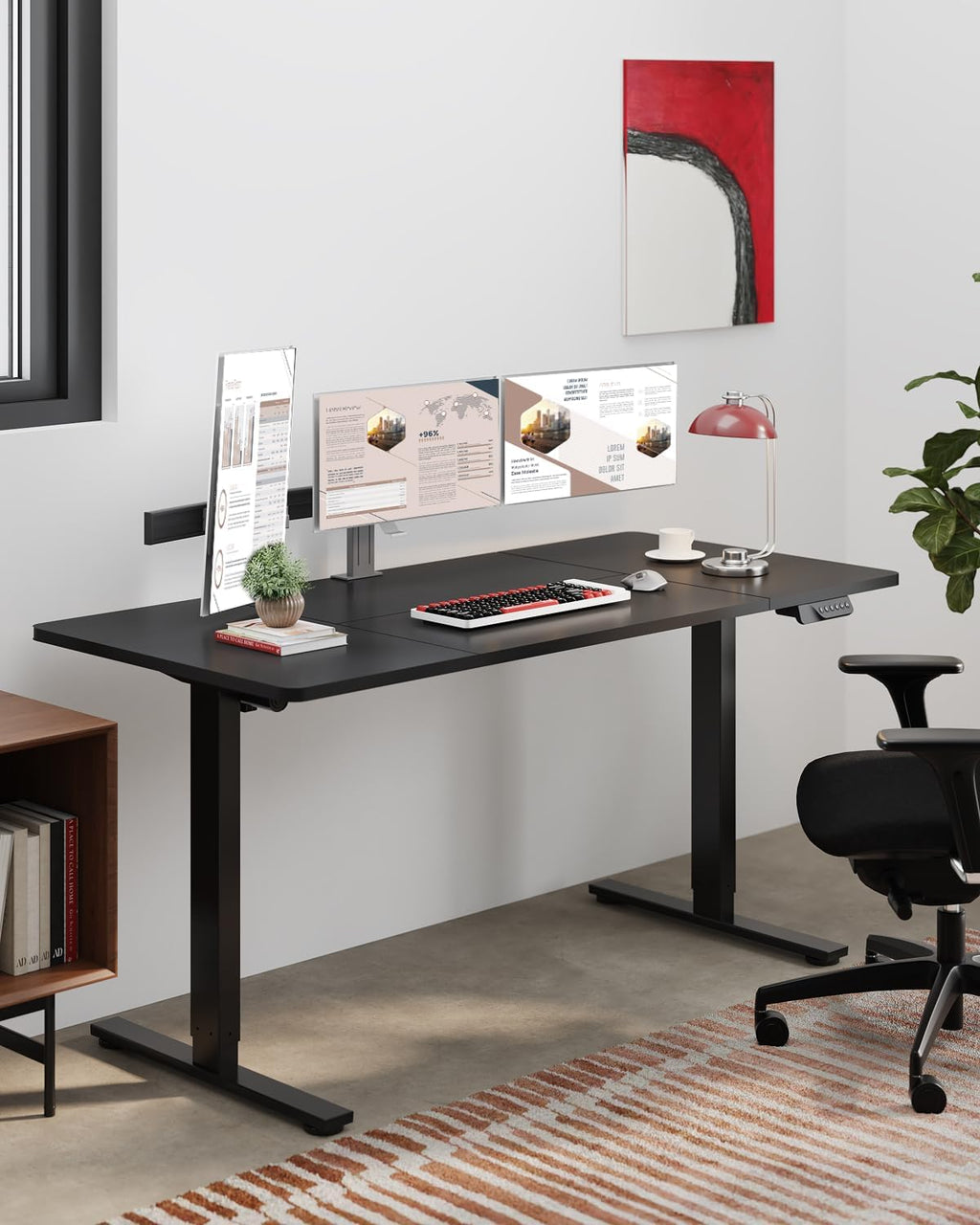 SANODESK Dual Motor Electric Standing Desk 79 x 32 Inches, Height Adjustable Sit Stand Desk with Large Splice Board for Home Office, Computer Workstation, Study & Gaming, Black Frame/Black Top