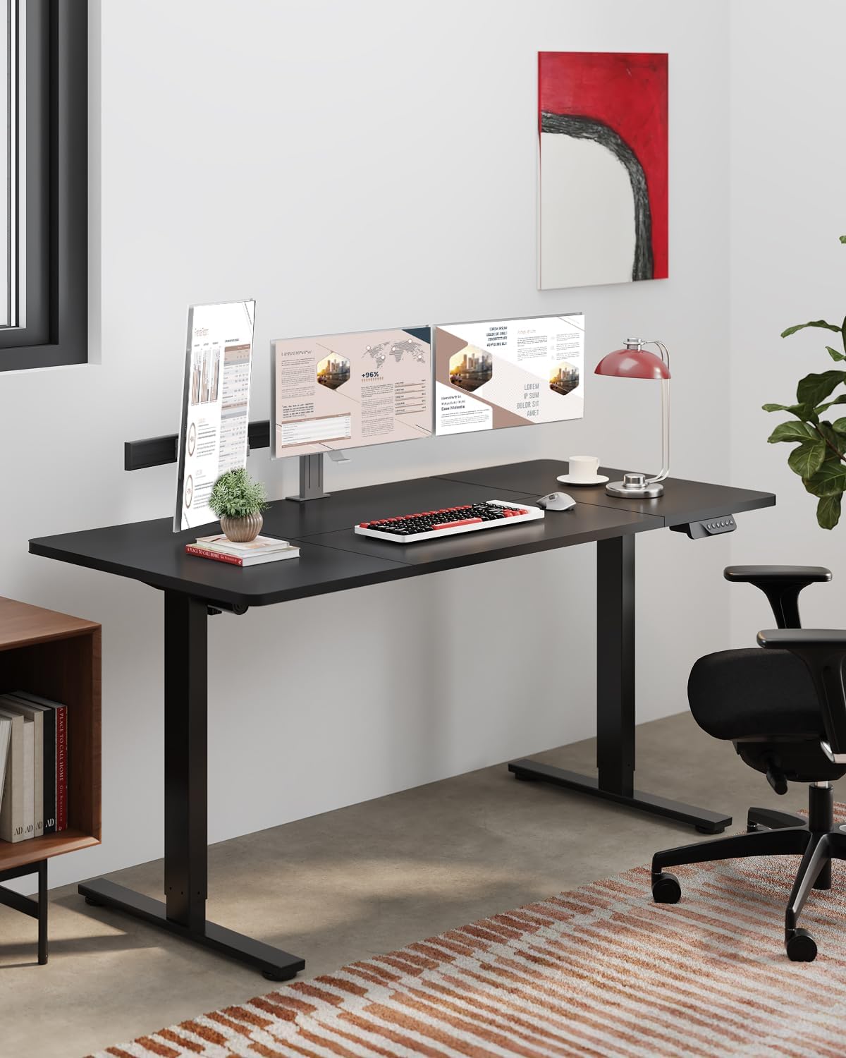 SANODESK Dual Motor Electric Standing Desk 79 x 32 Inches, Height Adjustable Sit Stand Desk with Large Splice Board for Home Office, Computer Workstation, Study & Gaming, Black Frame/Black Top