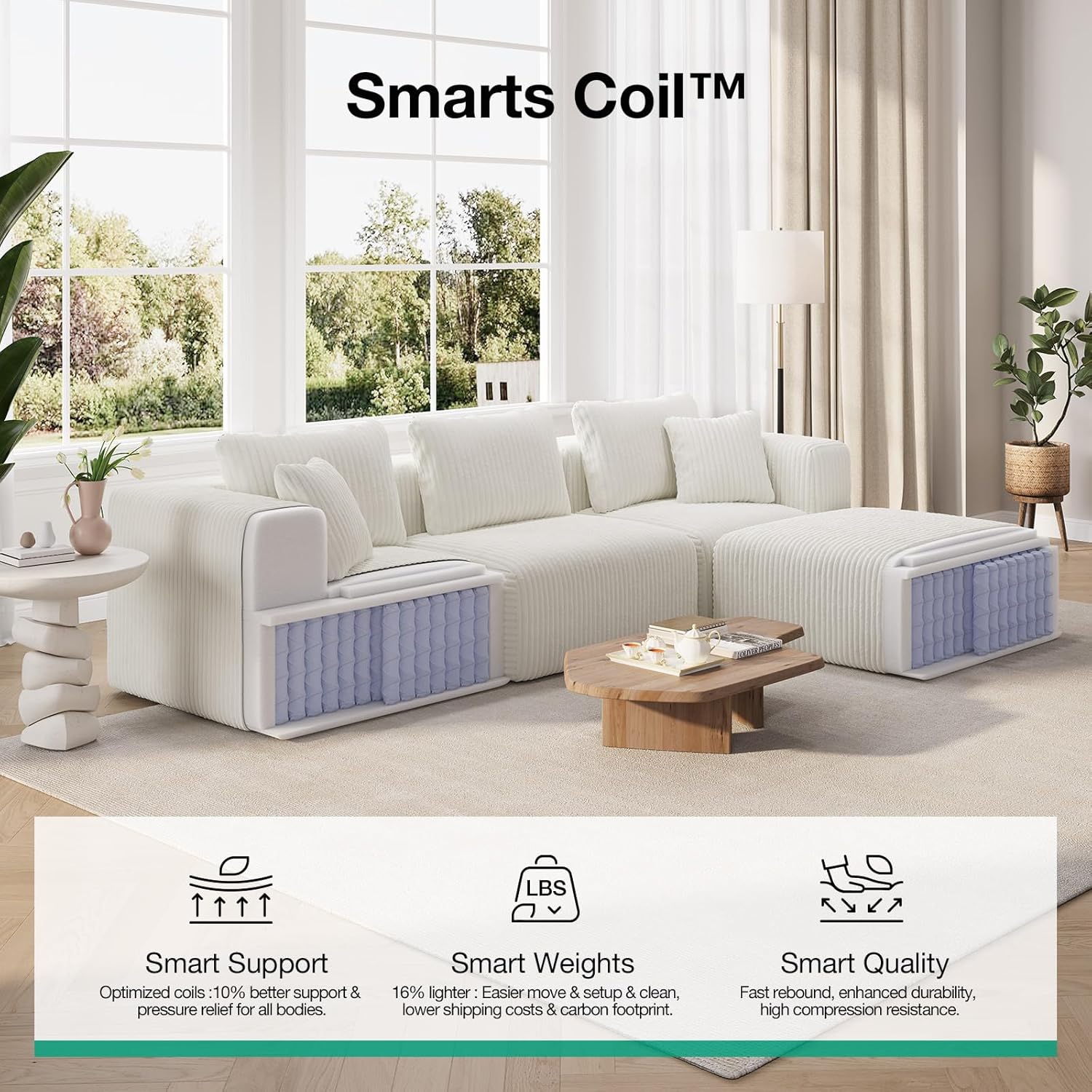 Novilla Modular Sectional Sofa, Modern Cloud Sectional Couch with Smarts Coil® Support, Upholstered Boneless Couch for Living Room Apartments Bedroom, No Assembly Required, Beige (Armless Chair)
