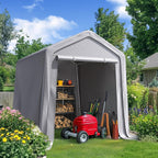 Quictent 6x8FT Garden Tool Shed Storage Shelter with Roll-Up Mesh Windows, Heavy Duty Portable Garage for Lawn Mower, Garden Tools Waterproof Storage Tent with Reinforced Frame, Sliver Gray
