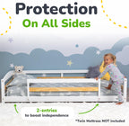 Ocodile Twin Floor Bed with Safety Guardrails for Kids, Montessori Inspired with Rails and 2 Openings, Twin Size Bed Frame for Girls and Boys - White