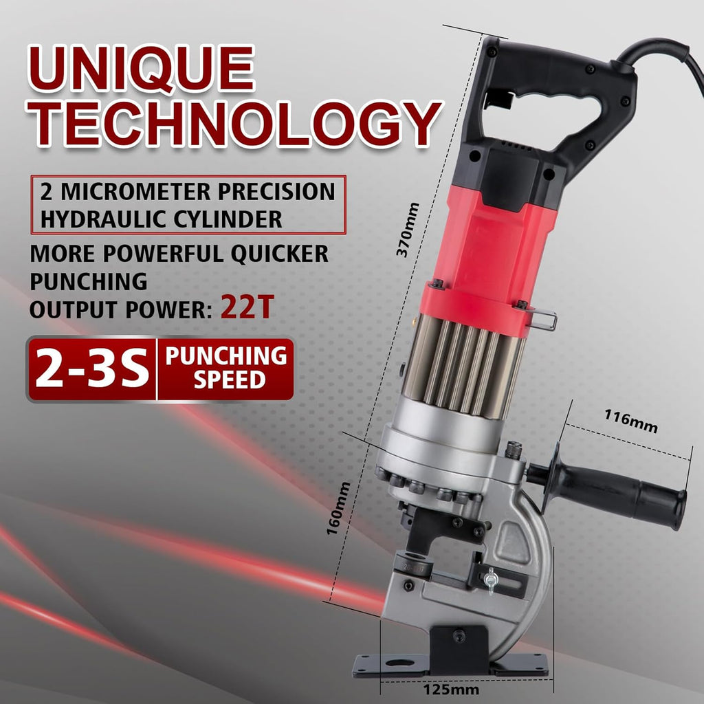 1300W Electric Hydraulic Hole Puncher Φ1/4"-4/5" hydraulic Punching Machine Punching Tool with 5 Dies for Iron Copper Aluminum Plate Angle Steel (PM20)