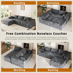 110" Boneless Couches for Living Room Cloud Couch Modular Sectional Sofa with Deep Seat Plush Large Foam Sofa L-Shape Sofa Couch,No Assembly Required, Carbon Gray(Plush Corduroy Fabric)