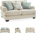 Signature Design by Ashley Monaghan Vintage Loveseat with Accent Pillows, Reversible Cushions and Rolled Arms, Beige