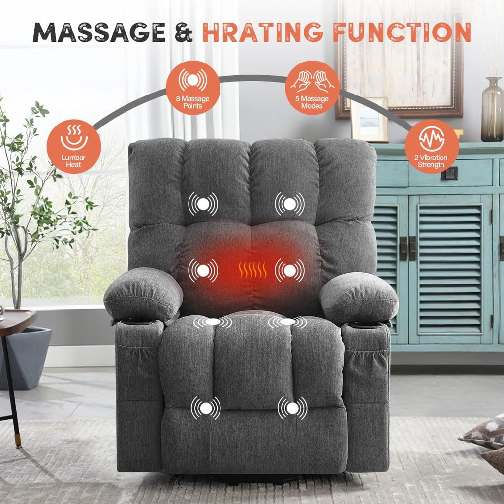 BOSMILLER Power Lift Recliner Chair with Massage and Heat for Elderly, Electric Recliner Single Sofa with Two Cup Holders, Extended Footrest, Side Pocket and USB Charge Port for Living Room