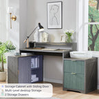 JXQTLINGMU Modern L Shaped Desk with Storage Cabinet & Drawers, Wood Home Office Desk with Power Outlets, Fluted Computer Writing Desk