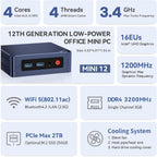 Beelink EQ Mini PC Mini S12 N95 Intel Alder Lake-N95 (up to 3.4GHz) 16GB DDR4 500GB M.2 SSD Mini Desktop Computer  Support 4K@60Hz Dual HDMI Display  2.5G LAN/USB3.2/Low-Power Home/Office Micro PC