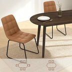 63" Oval Dining Table Set for 4, 5 Piece Modern Dining Table Set for Kitchen and Dining Room, Solid Wood Legs Dining Table with 4 Checkered PU Leather Dining Chairs（Walnut Table+4 Brown Chairs)