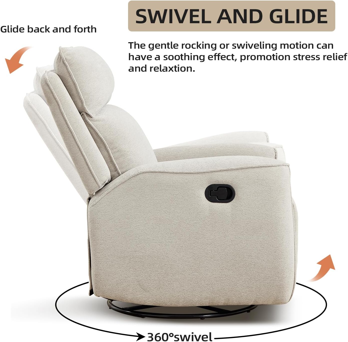 INZOY Nursing Rocking Chair Recliner, Swivel Rocker Recliner, Swivel Glider Rocking Recliners with Soft Backrest, Chenille Fabric Manual Reclining Sofa for Living Room Bedroom Apartment, Beige