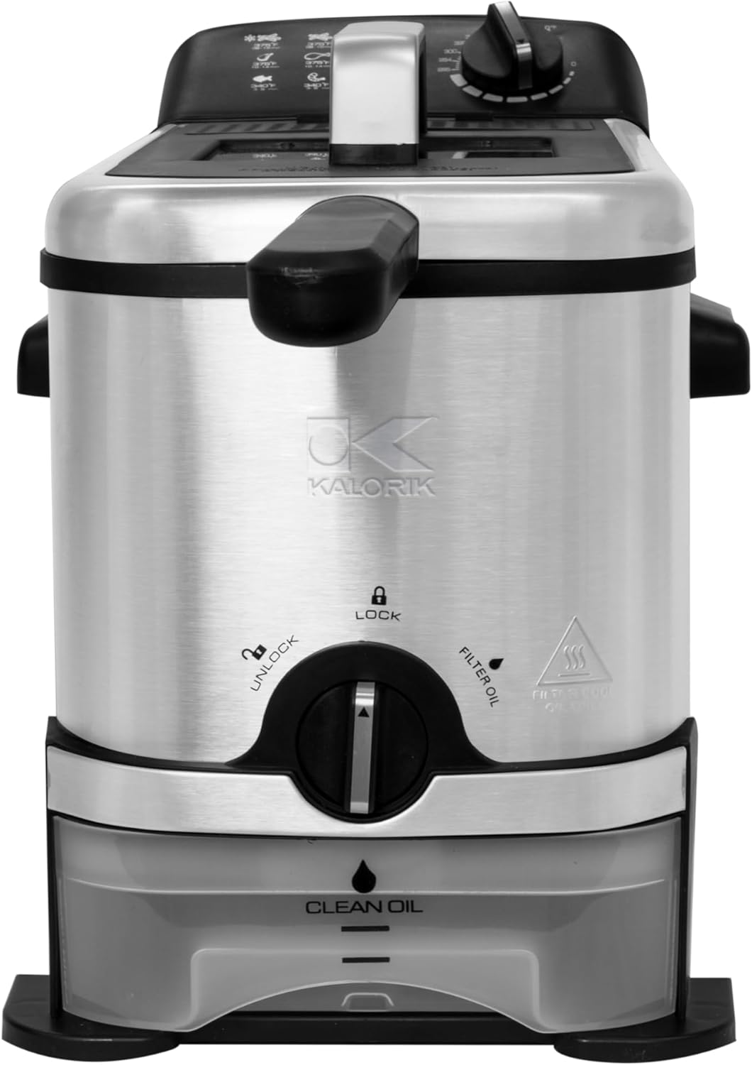 Kalorik Deep Fryer with Oil Filtration, Featuring Adjustable Temperature Control Dishwasher-Safe Basket and Easy-View Window with Odor Filters, 1700-Watts, 3.2-Quart, Silver