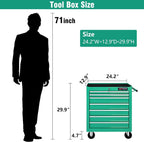7 Drawers Rolling Tool Cart on Wheels, Multifunctional Organizer Tool Chest Tool Case, Trolley Tool Storage Tool Box for Workshop,Garage,Repair Shop (7 Drawers 24.2" W×12.9" D×29.9" H-Green)