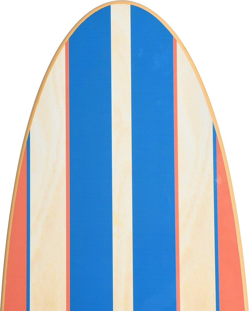 Creative Co-Op Coastal Decorative Surfboard Wall Décor, Red & Blue Stripes Overlaid On Natural Wood, Hangs Vertical or Horizontal