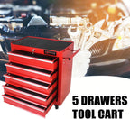 5-Drawer Tool Cart on Wheels, Drawers Rolling Tool Chest with Key Lock, Mobile Trolley Organizer Tools Box with Locking Wheels & Ball Bearing Drawers for Garage,Warehouse,Repair Shop (Red)