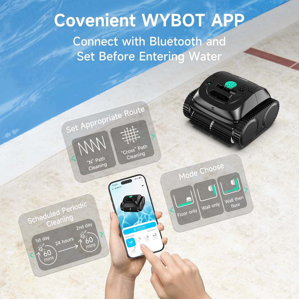 (2026 Upgrade) WYBOT C1 Cordless Robotic Pool Vacuum for Inground Pools  Above Ground Pool Cleaner 4-in-1 Wall & Waterline Cleaning Up to 1 614sq.ft  150mins Smart Navigation  App Support