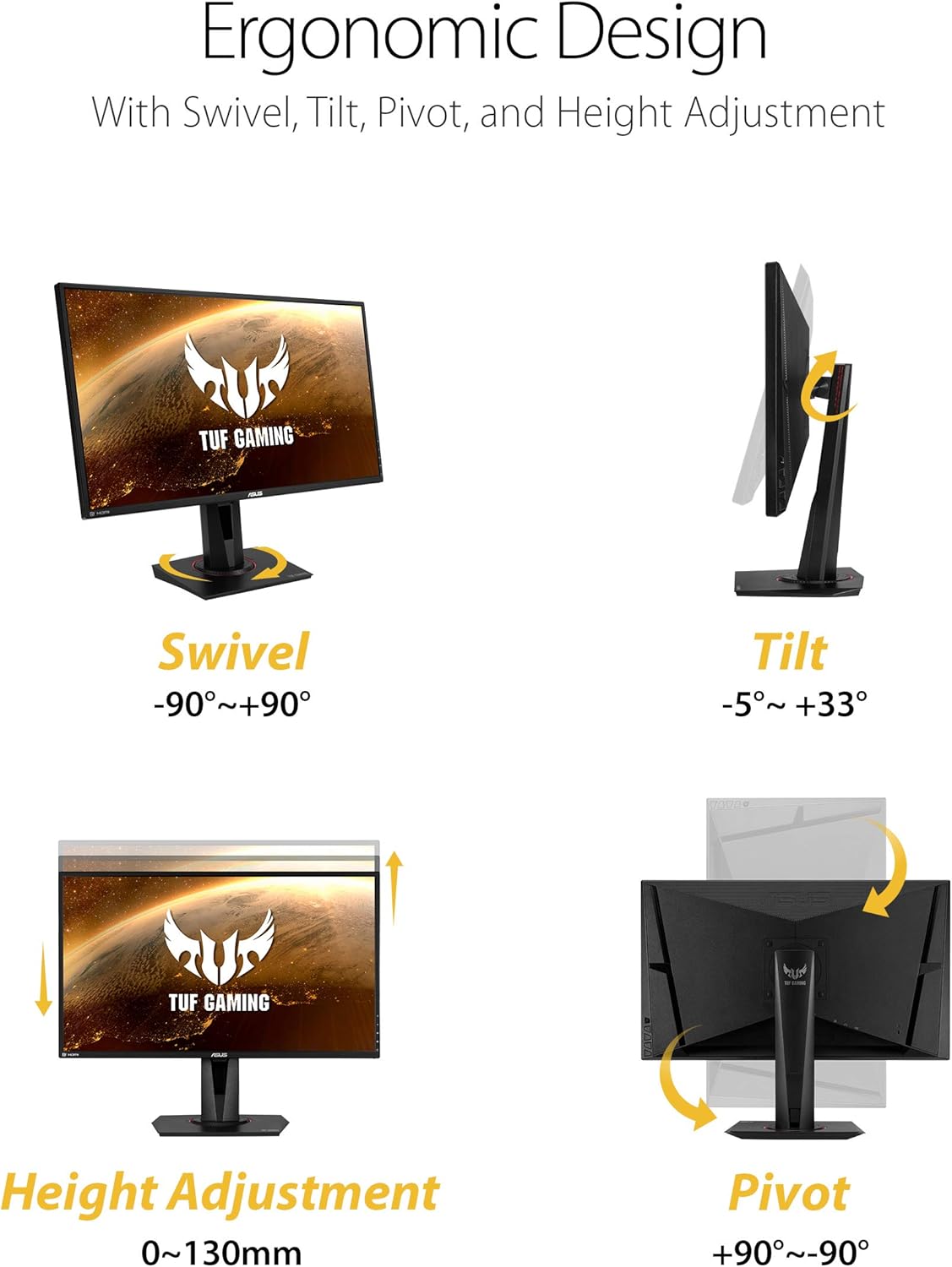 ASUS TUF Gaming 27" 2K HDR Gaming Monitor (VG27AQ) - QHD (2560 x 1440)  165Hz (Supports 144Hz)  1ms  Extreme Low Motion Blur  Speaker  G-SYNC Compatible  VESA Mountable  DisplayPort  HDMI Black