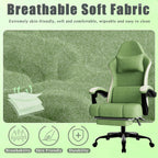 Gaming Chair, High Back Fabric Computer Chair with Pocketed Spring Cushion and Footrest, Height Adjustable Game Chair with Headrest and Lumbar Support (Beige & Green)