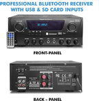 Home Theater System Kit 1000 Watts Bluetooth Receiver w/ 6 Qty 5.25" 175 Watts Each in-Wall in-Ceiling Speakers & 16 Gauge 250 ft. Speaker Wire Portable Microphone w/Remote Control by Technical Pro
