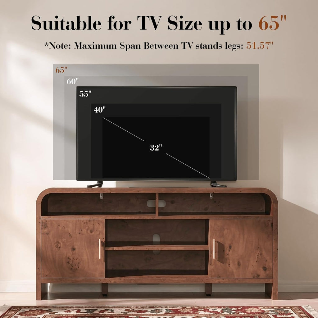 TV Stand for TVs Up to 65'' - [Unique Curved Profile, FSC-Certified Wooden Board] Entertainment Center with Adjustable Shelves and Storage Cabinet Modern Media Console for Living Room