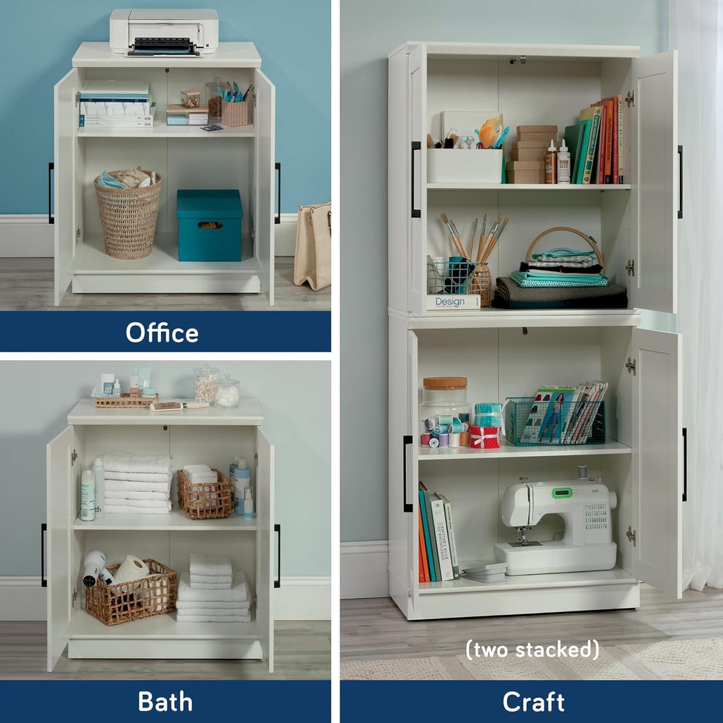 HomePlus Small Kitchen Pantry Storage Cabinet with Adjustable Shelves, Living Room Storage Cabinet, Soft White Finish