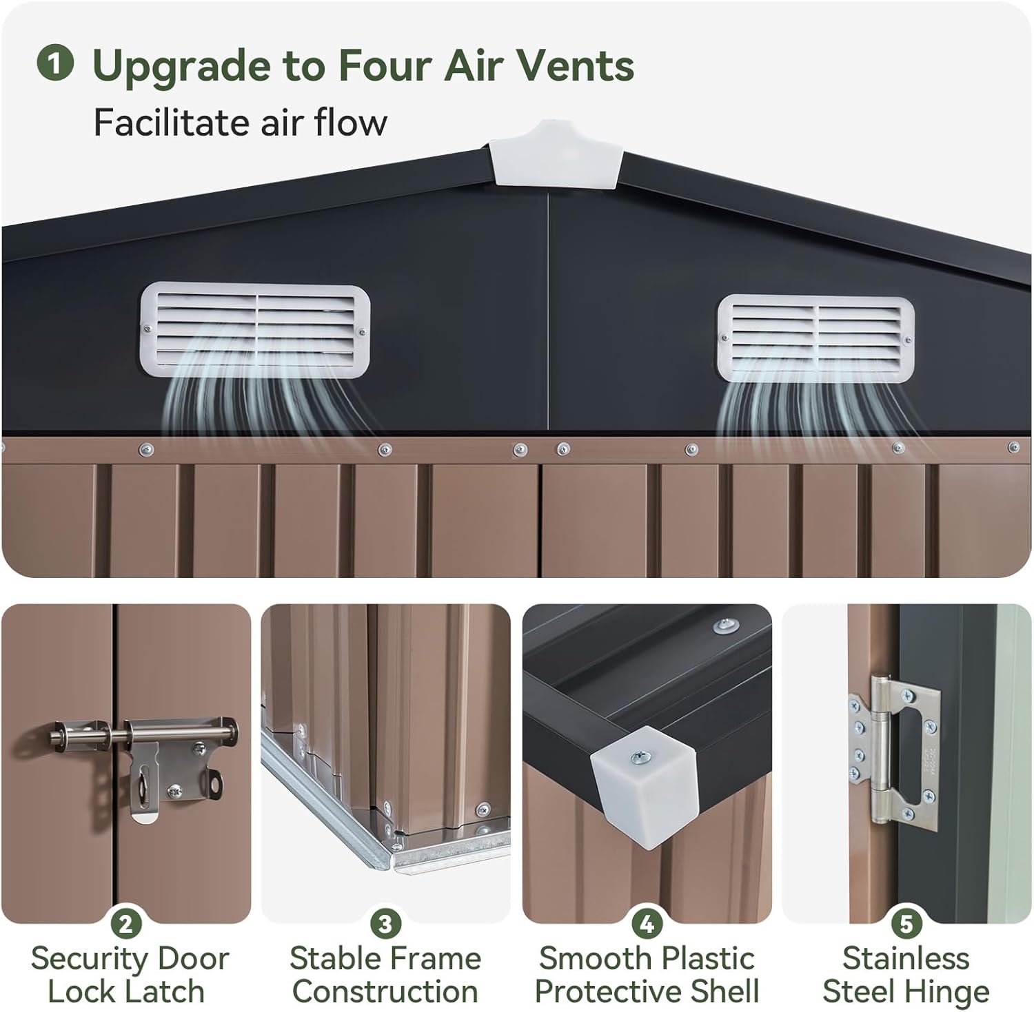 Aoxun 10 x 12FT Outdoor Storage Shed with Double Hinged Large Door Utility Garden Shed with Lockable Door & Sloped Roof Metal Sheds Outdoor Storage for Garden  Backyard  Patio and Backyard  Brown