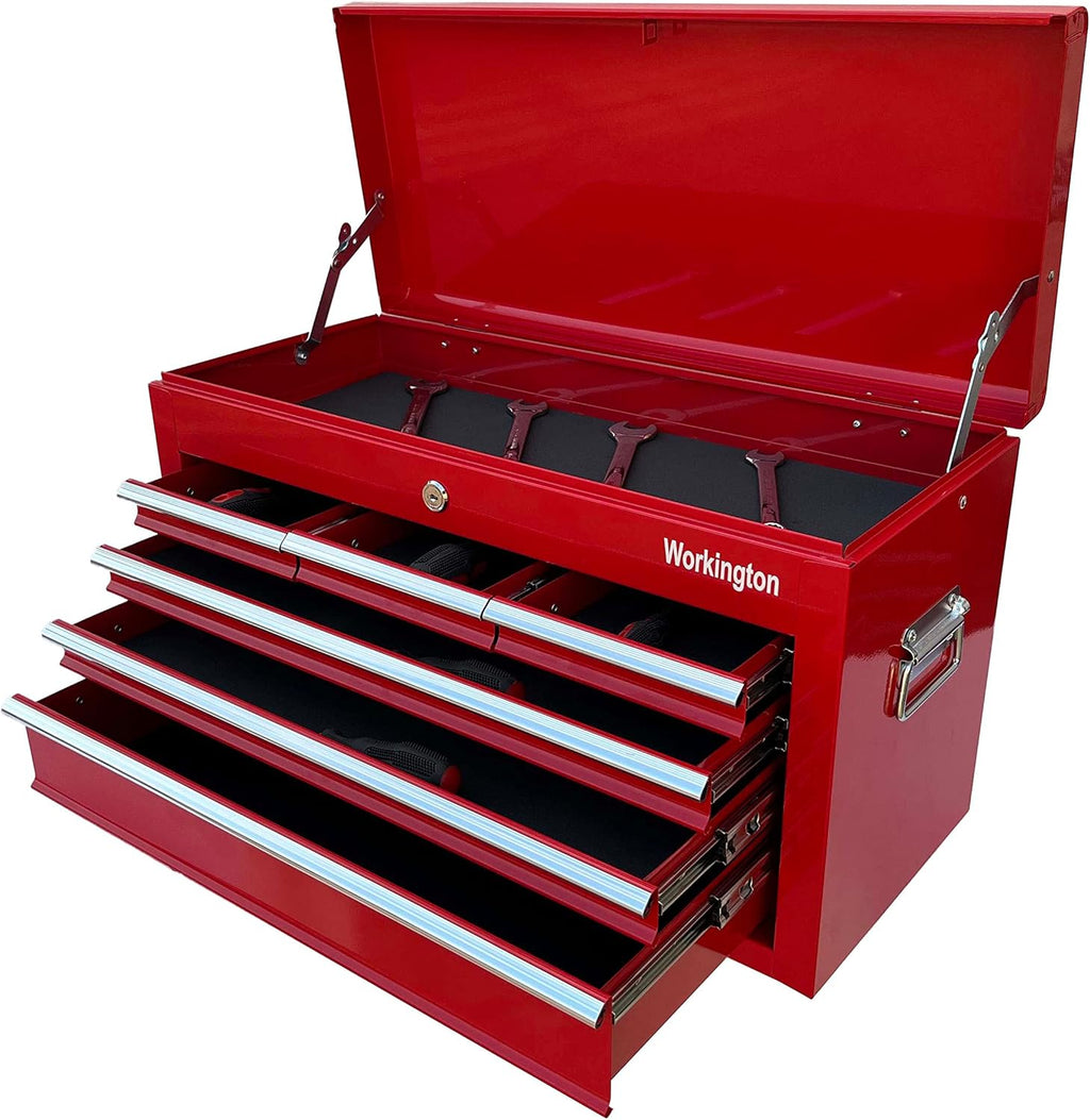 Workington Portable Metal Tool Chest with 6 Drawers, 24" 6-Drawer Tool Chest Cabinet with Ball Bearing Drawer Slides, Steel Tool Storage Box Organizer 4005 Red