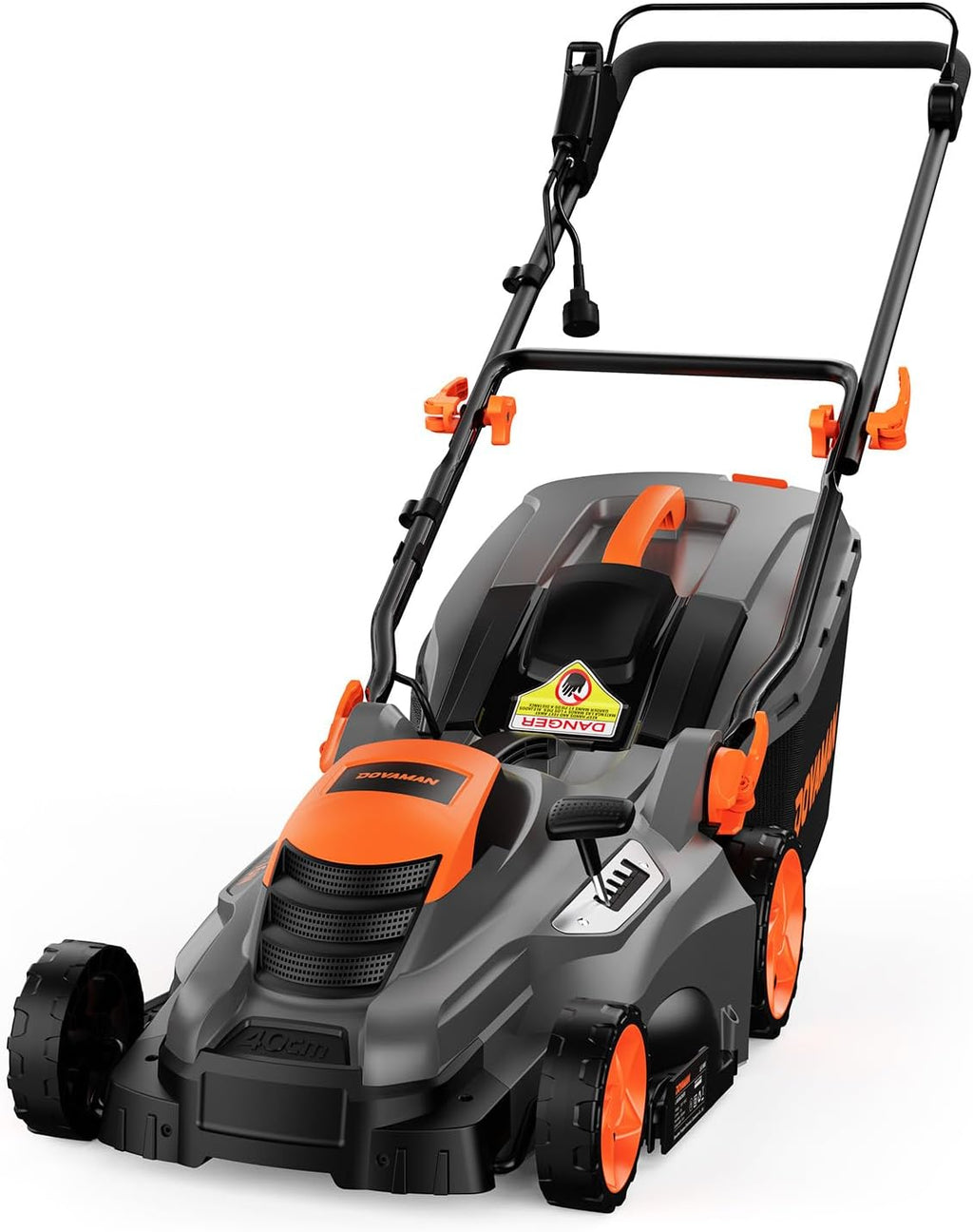 DOVAMAN 13Amp LA16M Lawn Mower, 16" Blade, 5-Position Height Adjustment, 3-Step Quick Vertical Fold Storage, 2-in-1 Mulching & Bagging, 98% Collection, Corded Lawn Mower for Your Garden