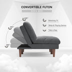 Flamaker Convertible Futon Sofa Bed Futon Couch with Adjustable Back Upholstered Sleeper Sofa Bed for Living Room Furniture (Fabric,Grey)
