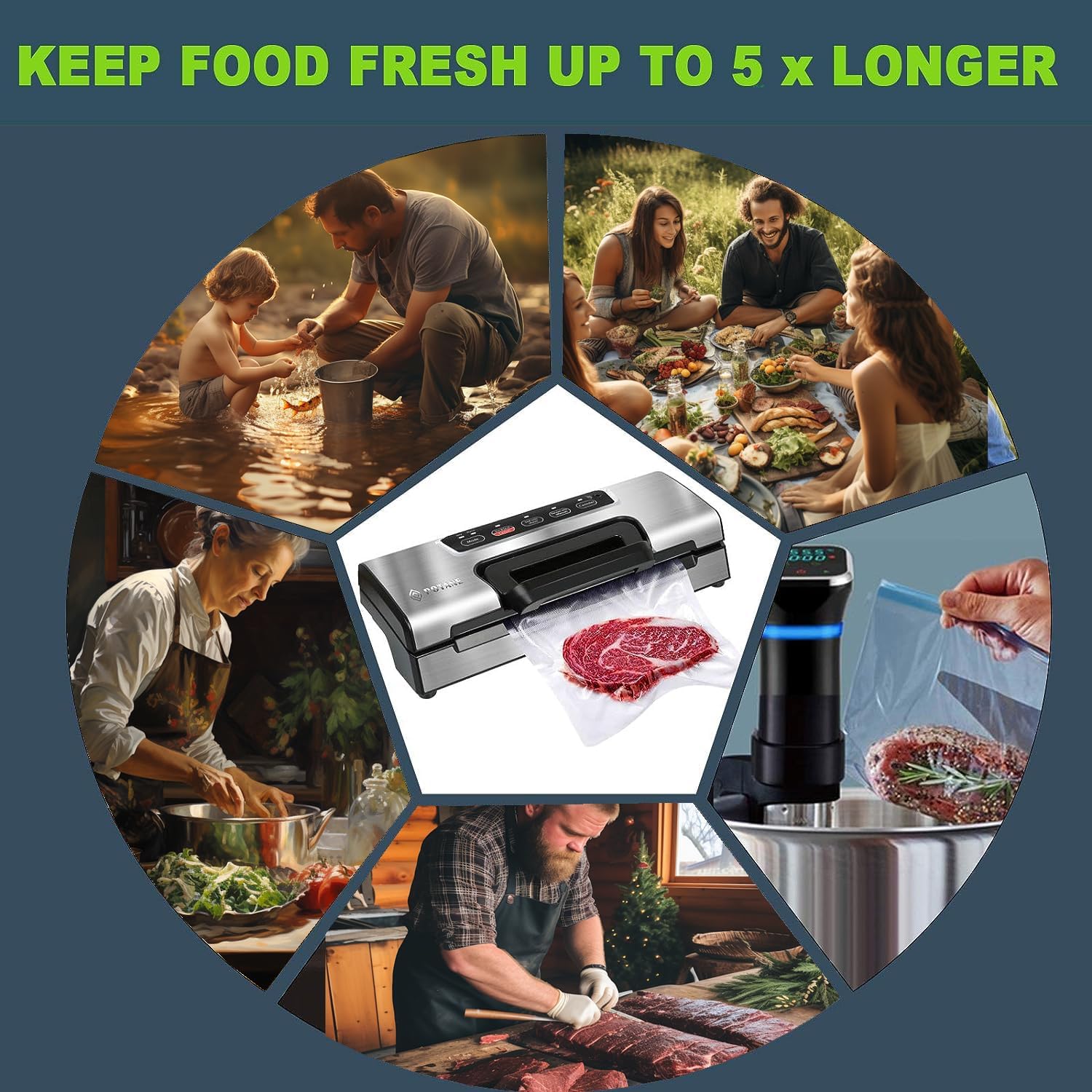 Precision Vacuum Machine,Pro Food Sealer with Built-in Cutter and Bag Storage(Up to 20 Feet Length), Both Auto&Manual Options,2 Modes,Includes 2 Bag Rolls 11”x16' and 8”x16',Compact Design
