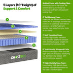 GhostBed 10 Inch Short Queen RV Mattress, Camper Mattress with Memory Foam and Hybrid Coils - Low Profile, Medium Feel, Made in The USA, Short Queen