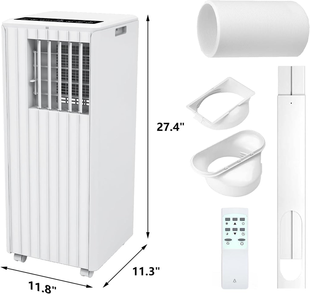 Portable Air Conditioner 8000 BTU, 3-in-1 Cooling, Dehumidifier & Fan, Quiet Sleep Mode Less Than 50dB, Self-Evaporating, Windowless AC for Rooms Up to 350 Sq. Ft., Remote & Window Kit Included