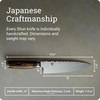 Shun Cutlery Premier Chef's Knife 8”, Thin, Light Kitchen Knife, Ideal for All-Around Food Preparation, Authentic, Handcrafted Japanese Knife, Professional Chef Knife