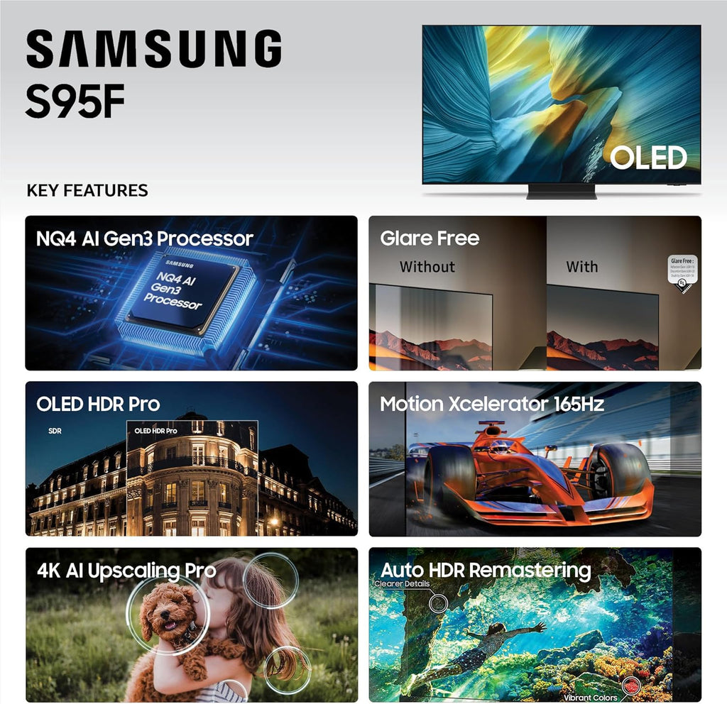 SAMSUNG 65-Inch Class OLED S95F 4K Glare Free Smart TV (2025 Model) NQ4 AI Gen3 Processor  OLED HDR Pro  Motion Xcelerator 164Hz  Dolby Atmos  Samsung Vision AI  Alexa Built-in