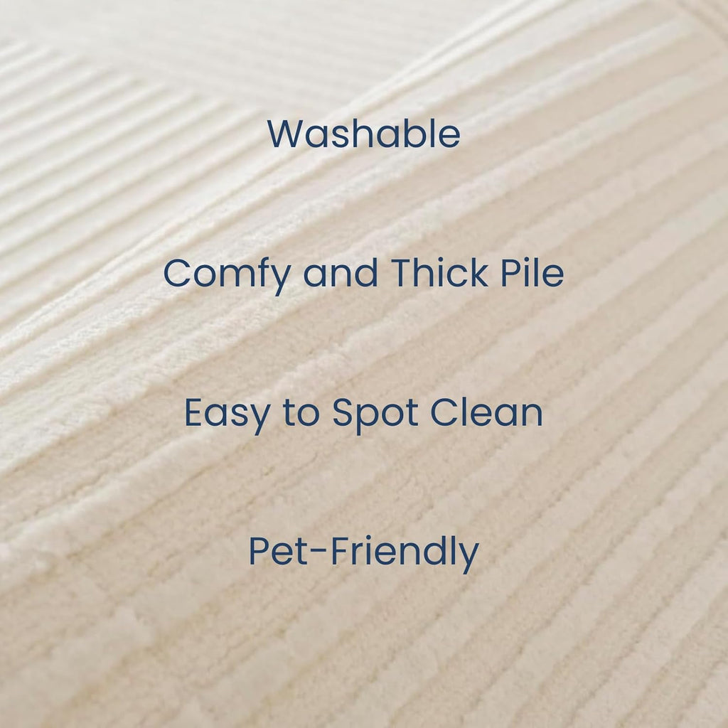 Revival Rugs Record 9'2"x12'2" Washable Area Rug for Living Room Bedroom - 100% Recycled Oeko-TEX Certified, Medium Pile, Beige, Cream