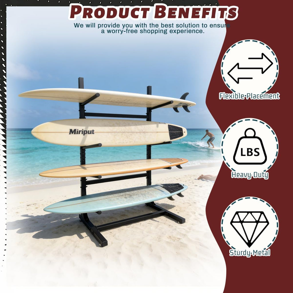 4 Layer Surfboard Rack Surfboard Storage Rack Ski Storage Rack Can Hold Various Surfboard, Standing Paddle Board, Snowboard And Hanging Diving Suits, Life Jackets Etc.and other Water Sports Equipment