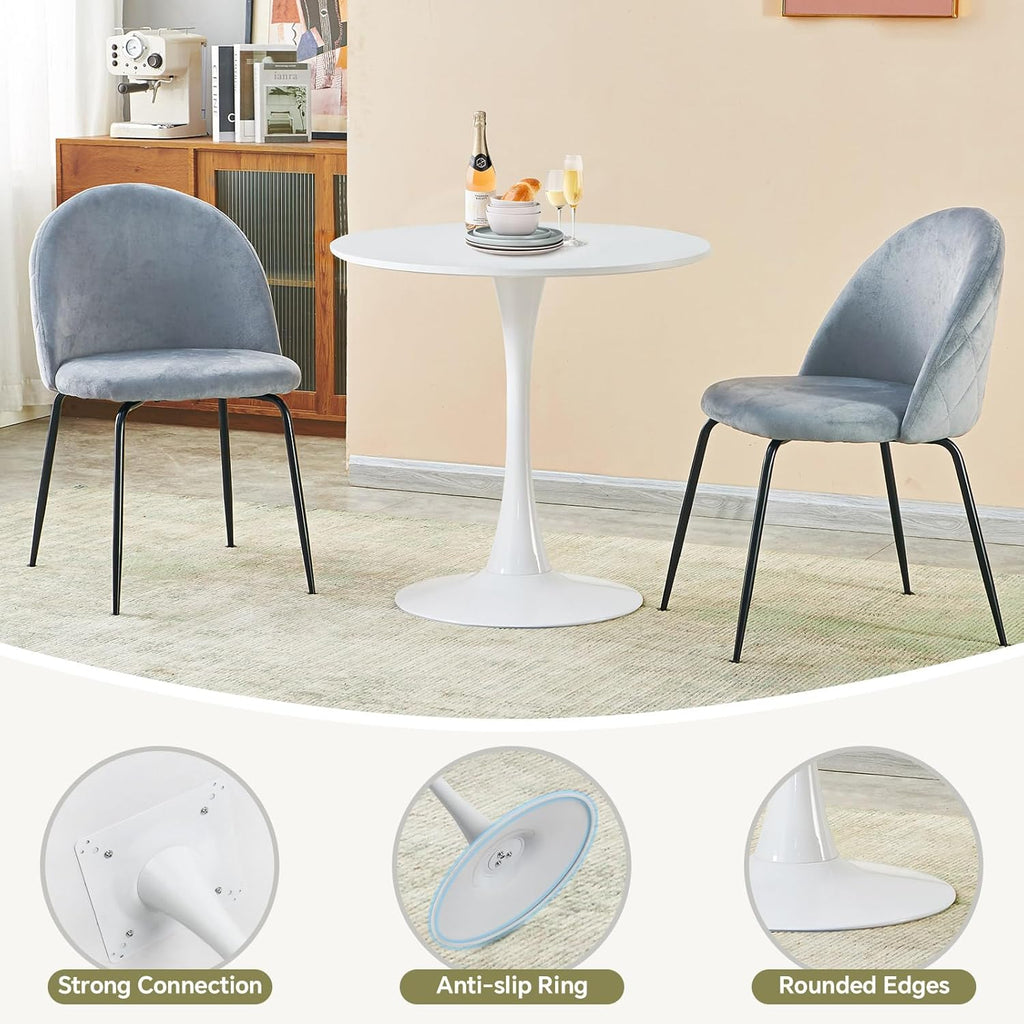 Round Dining Table 27.5" White Tulip Table with Pedestal Base for 2-4 People Small Space - Kitchen Living Room Cafe