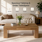 Tribesigns 47-Inch Farmhouse Coffee Table, Wooden Rectangular Center Table with Thick Base, Modern Cocktail Tea Furniture for Living Room (Oak Brown)