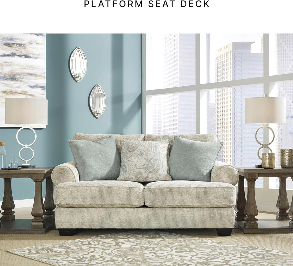Signature Design by Ashley Monaghan Vintage Loveseat with Accent Pillows, Reversible Cushions and Rolled Arms, Beige