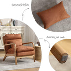 INZOY Accent Chairs Set of 2, Mid Century Modern Accent Chair with Wood Frame, Upholstered Reading Armchair with Waist Cushion, Side Chair for Living Room Bedroom Office, Easy Assembly, Brown