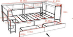Bellemave Full Corner Bed Frame with Desk and Storage, Full Size Captains Bed with Charging Station and LED Light, Wood Daybeds with L-Shaped Bookcase and 2 Drawers, Black