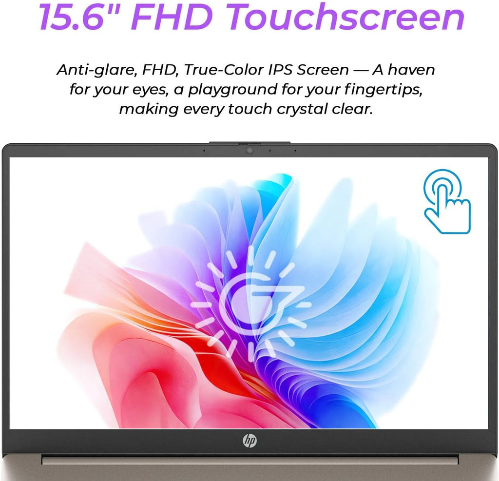 HP Touchscreen 15.6" FHD Business Laptop Computer | 2026 Edition | AMD Ryzen 5 (Up to 4.3GHz) | 8GB DDR5 RAM  256GB PCIe SSD | AI Copilot Key | Windows 11 with Office 365 for The Web • w/o Mouse