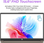 HP Touchscreen 15.6" FHD Business Laptop Computer | 2026 Edition | AMD Ryzen 5 (Up to 4.3GHz) | 8GB DDR5 RAM  256GB PCIe SSD | AI Copilot Key | Windows 11 with Office 365 for The Web • w/o Mouse