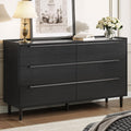 54" Wide Black Dresser for Bedroom, Modern 6 Drawer Double Dresser with Wood Grain Finish, Large Horizontal Chest of Drawers & TV Stand with Anti-Slip Raised Edge, Sleek Storage for Living Room