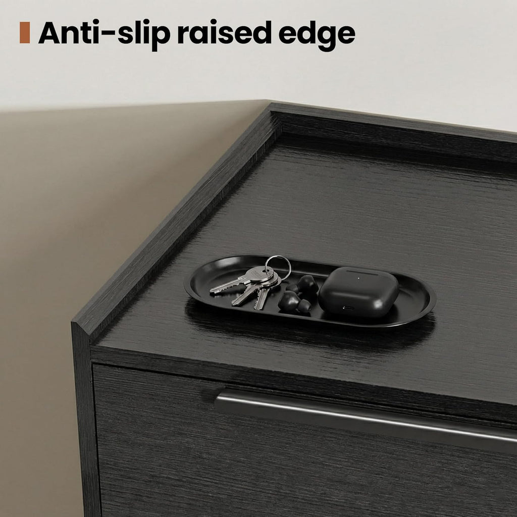 54" Wide Black Dresser for Bedroom, Modern 6 Drawer Double Dresser with Wood Grain Finish, Large Horizontal Chest of Drawers & TV Stand with Anti-Slip Raised Edge, Sleek Storage for Living Room