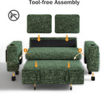 Vipbear 65" Loveseat Sleeper Sofa with Pull Out Bed, Chenille 3-in-1 Convertible Sofa Bed with Reclining Backrest|USB Ports|Cup Holders|Side Table|Storage Armrests, Tool Free Assembly, Green